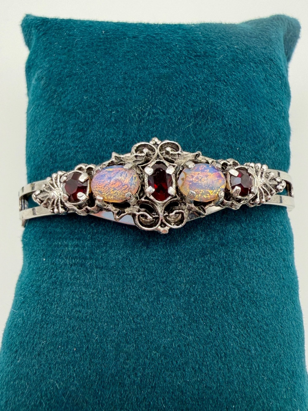 Vintage Sarah Coventry Victorian Revival Opal & Garnet Tone Bangle